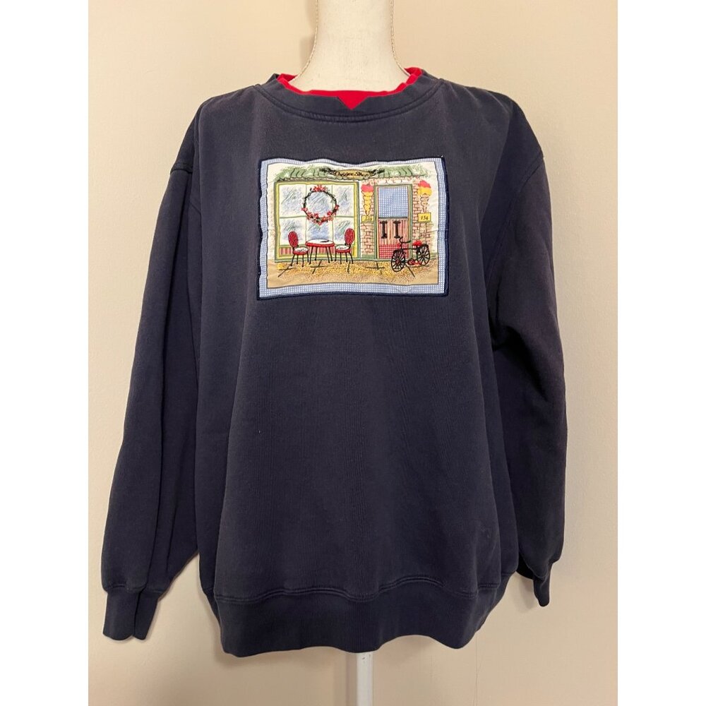 Vintage Extra Shenanigans 2X Sweatshirt Coffee Shop Patch Cafe Embroidered